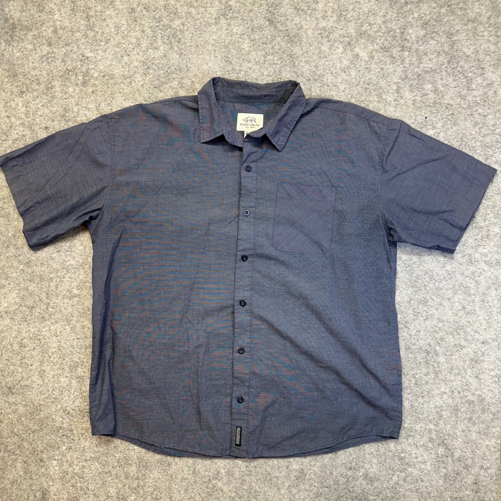 Ecko Unltd Button Down Shirt Mens 4XB Blue Micro Stripe Short Sleeve